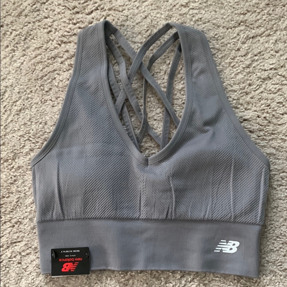 New Balance Gray Racerback Sports Bra with Moisture-Wicking Fabric